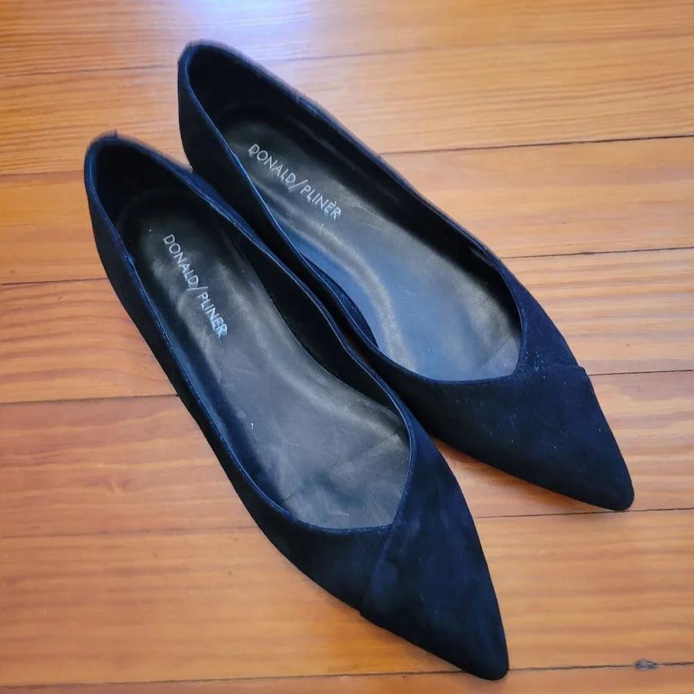 Donald Pliner 6.5M Metallic Velvet Black Suede Leather Flats Shoes Pointed Toe P